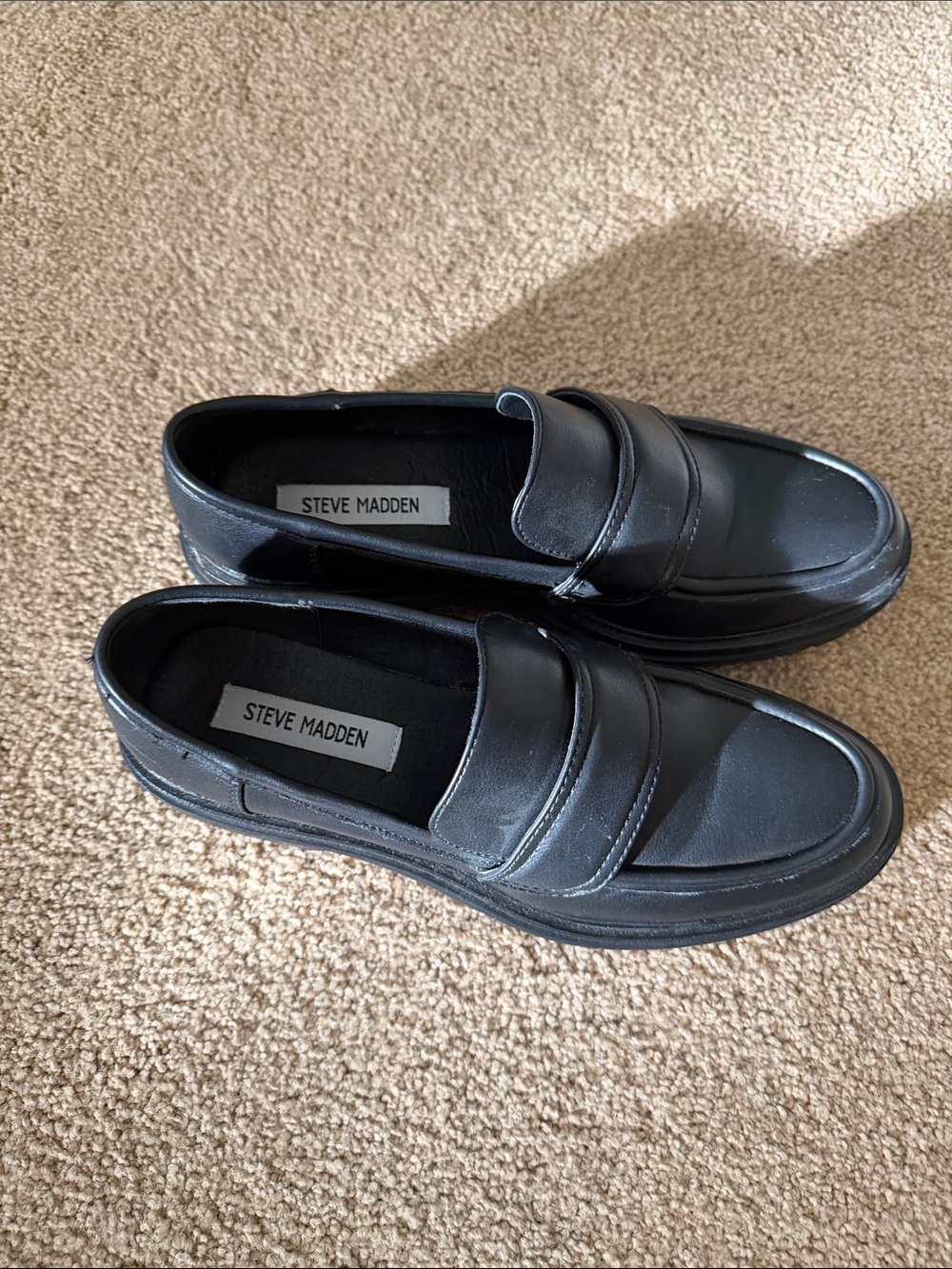 Steve Madden Black Penny Strap Loafers
